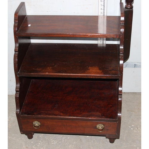 114 - A set of antique mahogany library steps with single drawer to base and pole, likely 19th century, ap... 