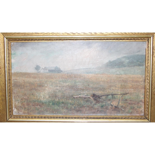 397 - Attributed to John Francis Murphy, American (1853-1921), oil on canvas landscape with plough, in ant... 