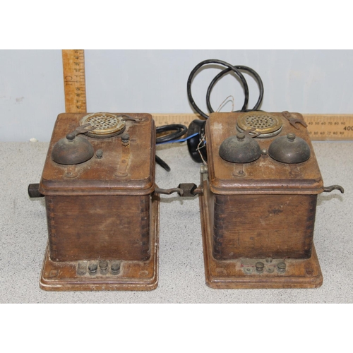 712 - 2 early 20th century wooden cased wall telephones, no makers marks