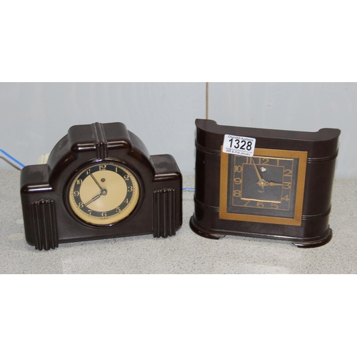 1328 - 2 Art Deco period Bakelite cased clocks, one by Smiths