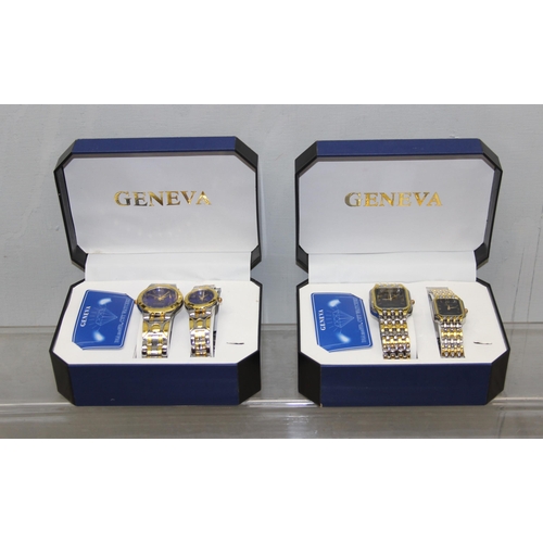 1333 - 2 boxed sets of gents and ladies watches, Geneva in blue boxes