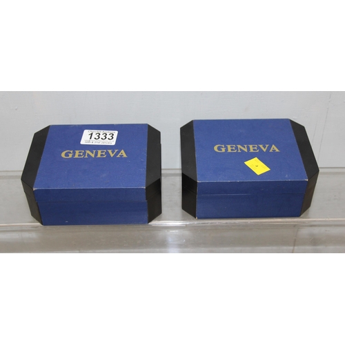 1333 - 2 boxed sets of gents and ladies watches, Geneva in blue boxes