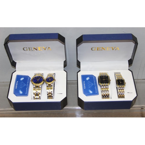 1333 - 2 boxed sets of gents and ladies watches, Geneva in blue boxes