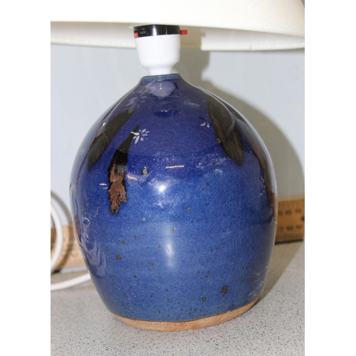 248 - John Kershaw Studio Pottery lamp and a further blue glazed studio lamp (2)