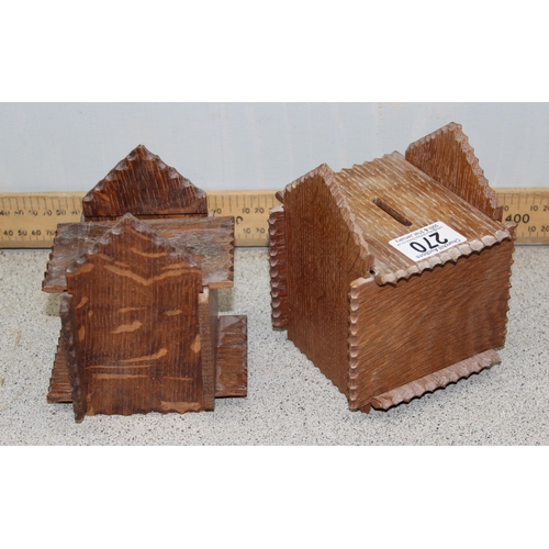 270 - 2 unusual vintage oak money boxes