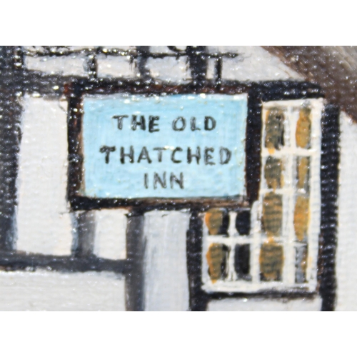 373 - Oil on board of a The Old Thatched Inn, signed R.J Willis? lower right