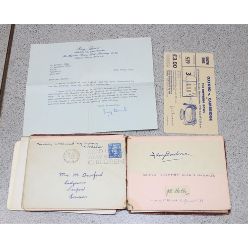 550 - A 20th century autograph album and contents to inc Louis Armstrong, Alec Bedser, Len Hutton, Errol F... 