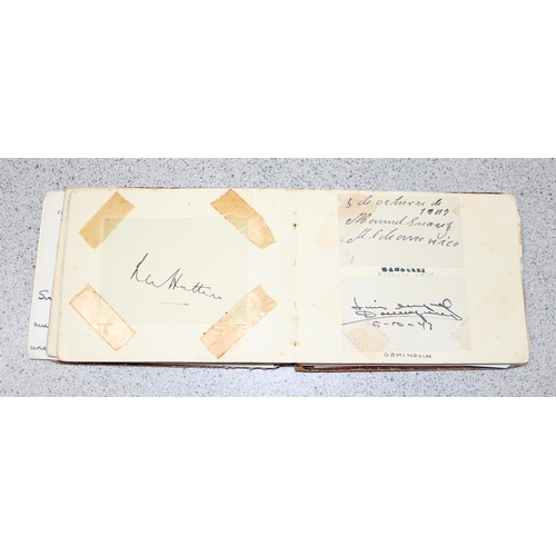 550 - A 20th century autograph album and contents to inc Louis Armstrong, Alec Bedser, Len Hutton, Errol F... 