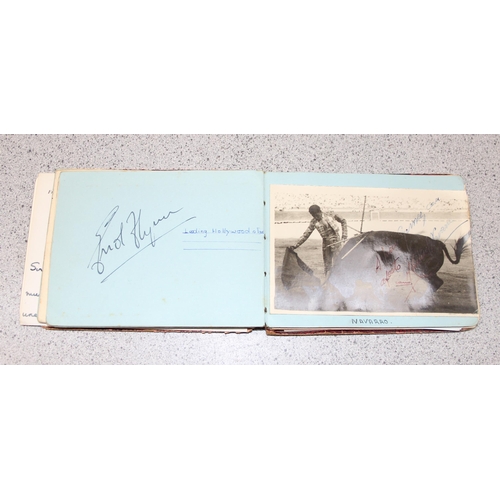 550 - A 20th century autograph album and contents to inc Louis Armstrong, Alec Bedser, Len Hutton, Errol F... 