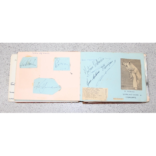 550 - A 20th century autograph album and contents to inc Louis Armstrong, Alec Bedser, Len Hutton, Errol F... 