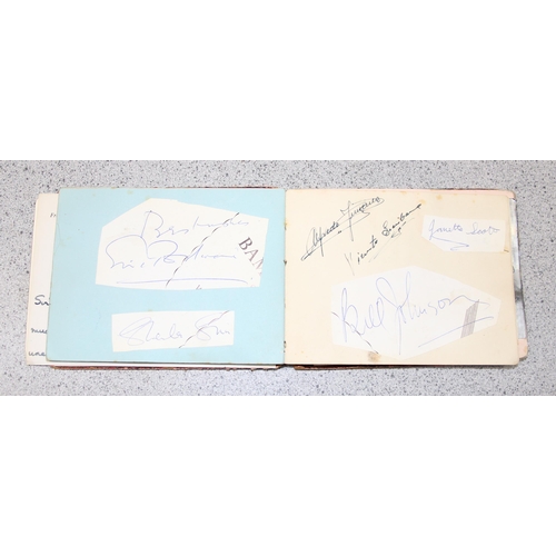 550 - A 20th century autograph album and contents to inc Louis Armstrong, Alec Bedser, Len Hutton, Errol F... 