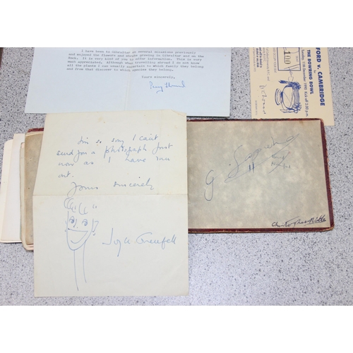 550 - A 20th century autograph album and contents to inc Louis Armstrong, Alec Bedser, Len Hutton, Errol F... 