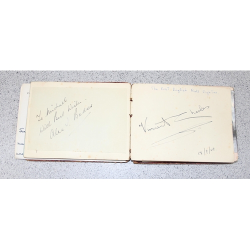 550 - A 20th century autograph album and contents to inc Louis Armstrong, Alec Bedser, Len Hutton, Errol F... 