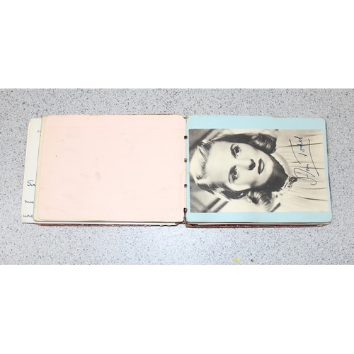 550 - A 20th century autograph album and contents to inc Louis Armstrong, Alec Bedser, Len Hutton, Errol F... 