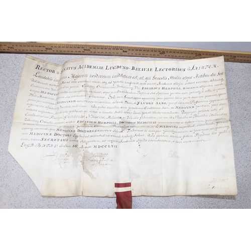 552 - A rare 18th century velum document with attached seal, believed to be a medical doctorate certificat... 