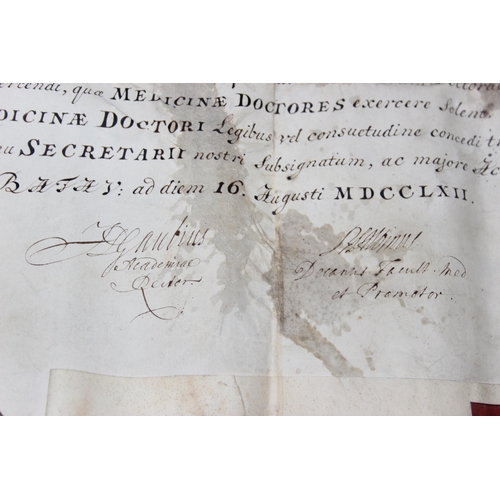 552 - A rare 18th century velum document with attached seal, believed to be a medical doctorate certificat... 