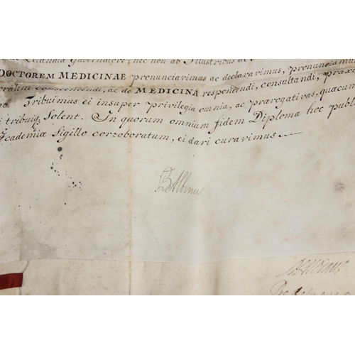 552 - A rare 18th century velum document with attached seal, believed to be a medical doctorate certificat... 