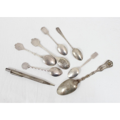 1026 - Qty of assorted silver items to inc spoons and silver pencil, either marked or XRF tested silver, ap... 