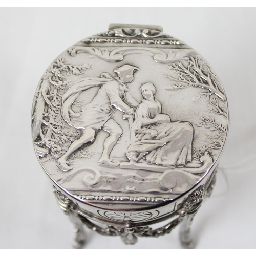 1033 - A continental silver trinket box formed as a miniature table, indistinctly marked but possibly Dutch... 