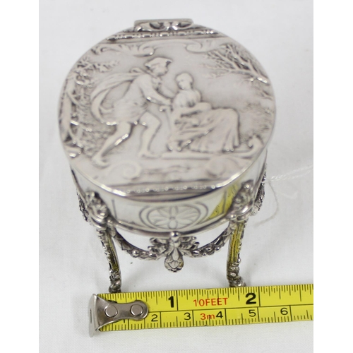 1033 - A continental silver trinket box formed as a miniature table, indistinctly marked but possibly Dutch... 