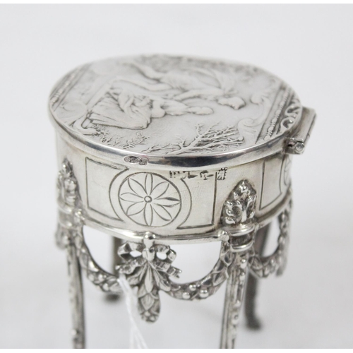 1033 - A continental silver trinket box formed as a miniature table, indistinctly marked but possibly Dutch... 