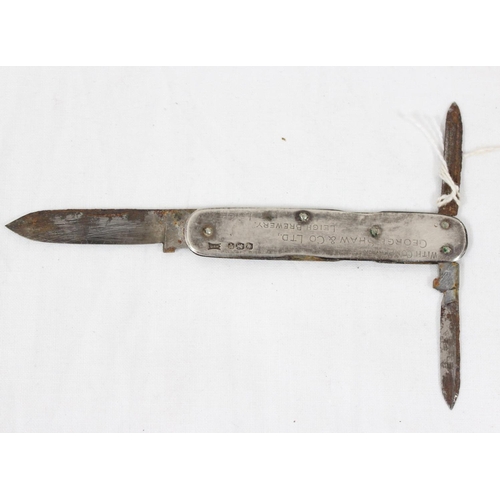 1039 - An unusual silver advertising penknife, George Shaw & Co, Leigh Brewery, marked for Sheffield 1926 b... 