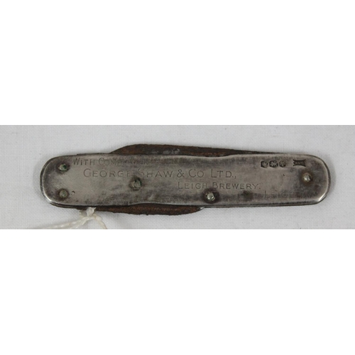 1039 - An unusual silver advertising penknife, George Shaw & Co, Leigh Brewery, marked for Sheffield 1926 b... 