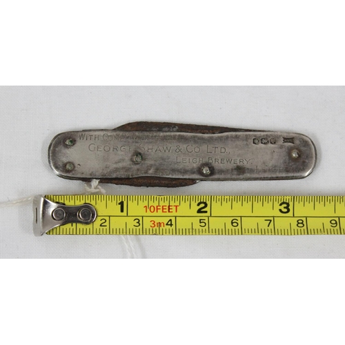 1039 - An unusual silver advertising penknife, George Shaw & Co, Leigh Brewery, marked for Sheffield 1926 b... 