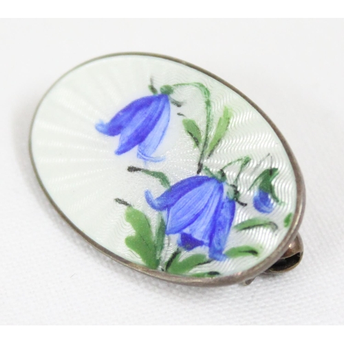 1119 - A David Andersen of Norway silver and enamel brooch painted with bluebells, marked verso, approx  27... 