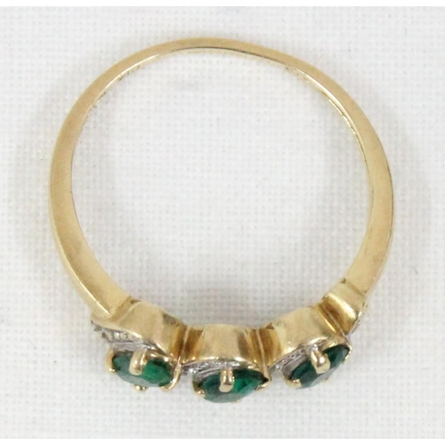 1130 - 9ct gold emerald and diamond ring, approx size P, approx 2.11g gross