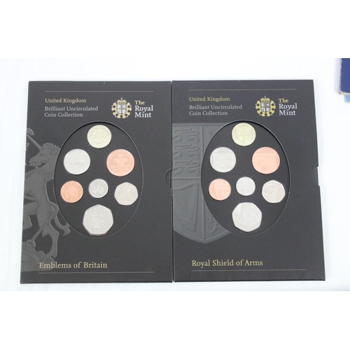 1237 - Royal Mint 2008 Royal Shield of Arms & Emblems of Britain brilliant uncirculated coin sets in case a... 