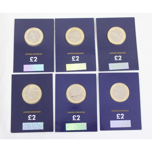 1240 - 6 £2 coins on Change Checker cards, all uncirculated, 2018 & 2019, Sea King, Vulcan, Spitfire, Light... 