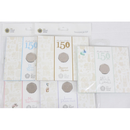 1247 - Royal Mint, a set of 5 2016 Beatrix Potter 150 years 50p coins in folders, UK16BPBU, UK16BPRB, UK16B... 