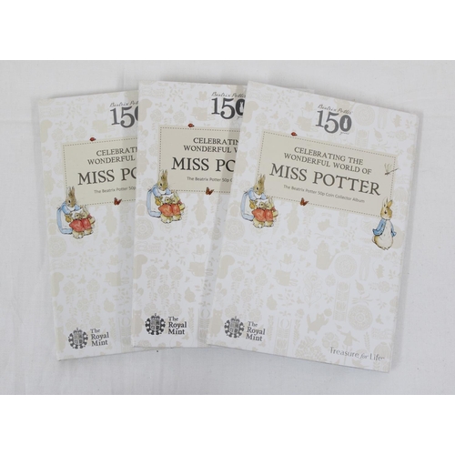 1249 - 3 Royal Mint 150 year of Beatrix Potter 50p collectors folder, CA50B15, each containing 5 coins, one... 