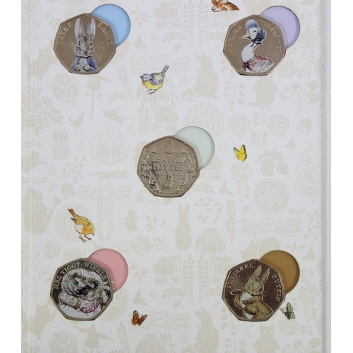 1249 - 3 Royal Mint 150 year of Beatrix Potter 50p collectors folder, CA50B15, each containing 5 coins, one... 