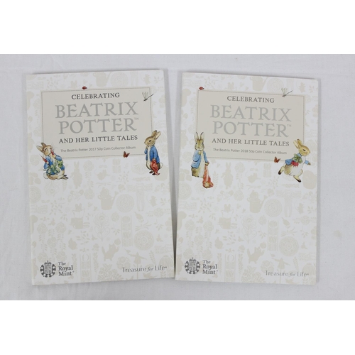 1250 - 2 Royal Mint Beatrix Potter 50p collectors folders, 2017 & 2018 with coins, CA50BP17 & 18