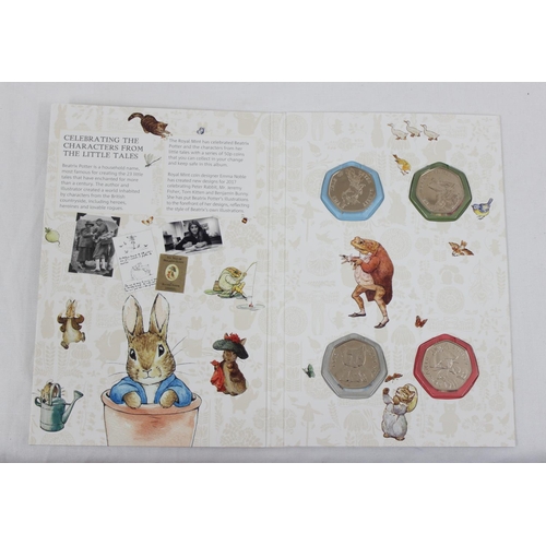 1250 - 2 Royal Mint Beatrix Potter 50p collectors folders, 2017 & 2018 with coins, CA50BP17 & 18