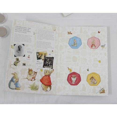 1251 - Royal Mint 2017 Beatrix Potter collectors folder and 4 coins, CA50BP17, an empty folder and various ... 