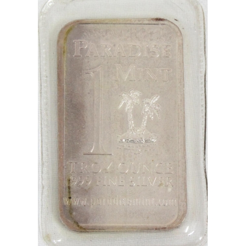 1274 - A Paradise Mint 0.999 Fine Silver 1 Troy Ounce silver ingot