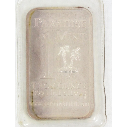 1274 - A Paradise Mint 0.999 Fine Silver 1 Troy Ounce silver ingot