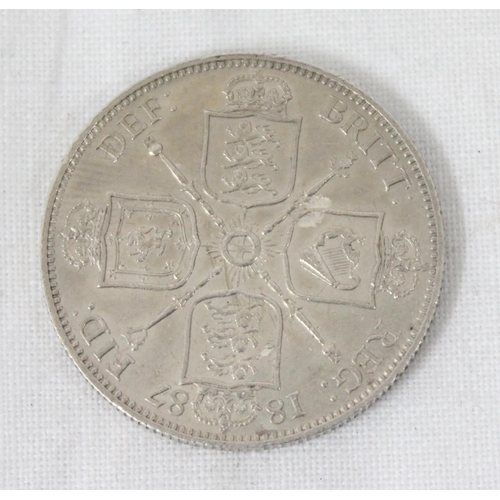 1275 - Queen Victoria 1887 silver florin coin, excellent condition