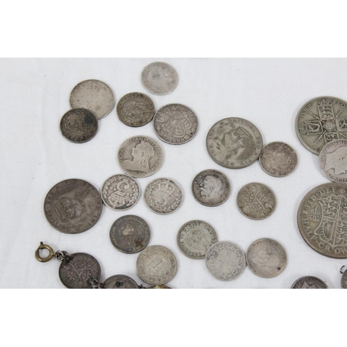 1283 - Qty of British full and half silver coins, approx 96.28g gross, to inc an 1844 Maundy 4d, 1890 half ... 