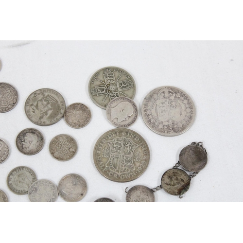 1283 - Qty of British full and half silver coins, approx 96.28g gross, to inc an 1844 Maundy 4d, 1890 half ... 