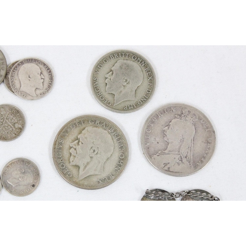 1283 - Qty of British full and half silver coins, approx 96.28g gross, to inc an 1844 Maundy 4d, 1890 half ... 