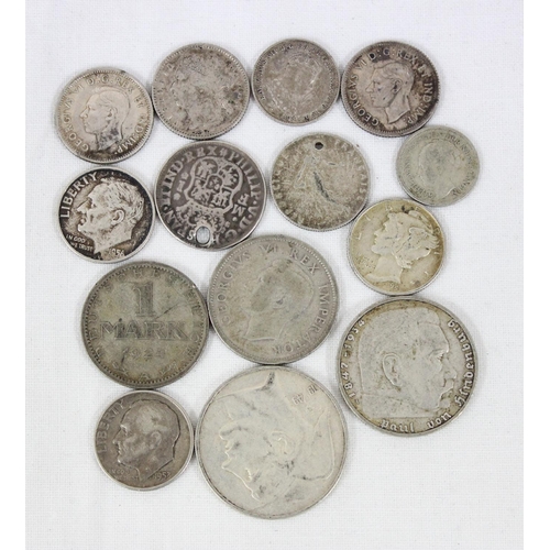 1284 - Small qty of mixed world coins, all with silver content, mostly over 80% pure, approx 49.37g gross