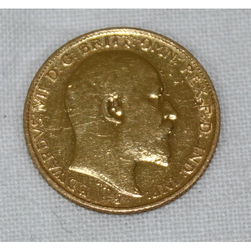 1293 - 1907 Edward VII 22ct gold half sovereign coin, London Mint