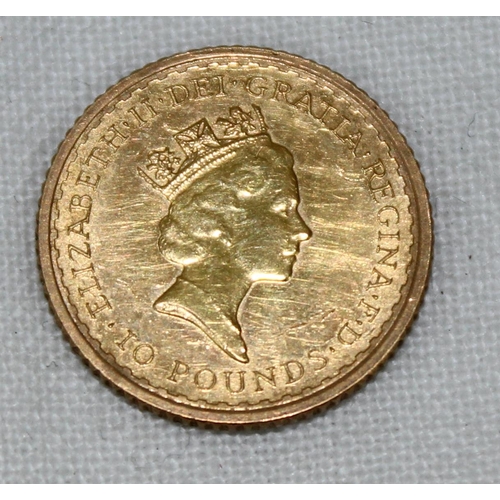 1294 - 1987 1/10th oz 22ct fine gold Britannia coin, approx 3.4g