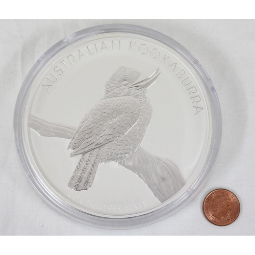 1297 - A rare 2010 Australian Kookaburra 1kg 999 fine silver $30 coin, proof finish, approx 10cm in diamete... 