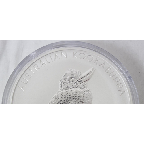 1297 - A rare 2010 Australian Kookaburra 1kg 999 fine silver $30 coin, proof finish, approx 10cm in diamete... 