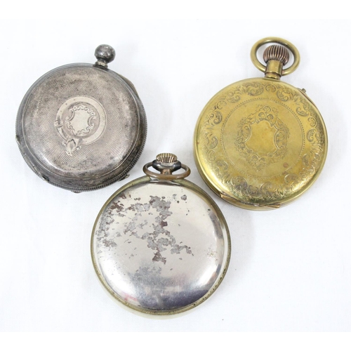 1343 - 3 vintage pocket watches, one with silver case marked for Birmingham 1886